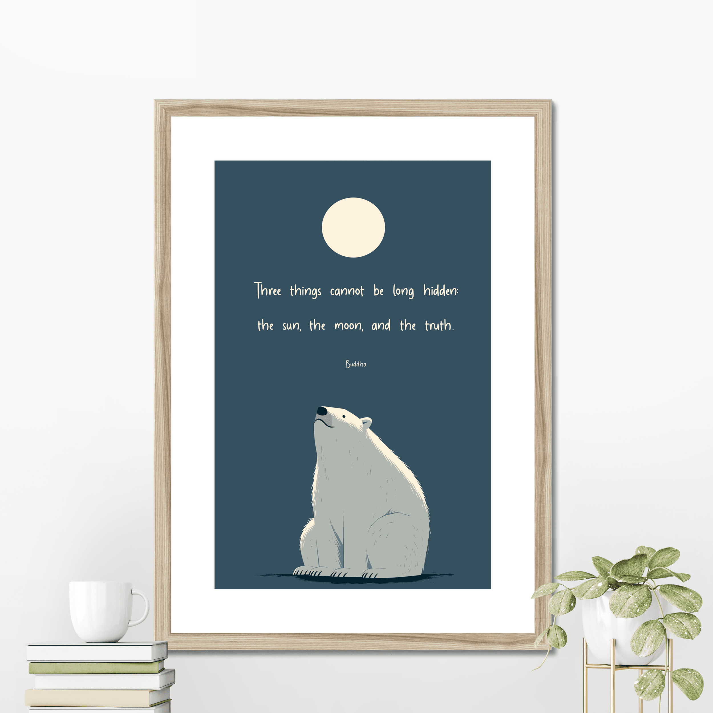 Framed print, styled with decor